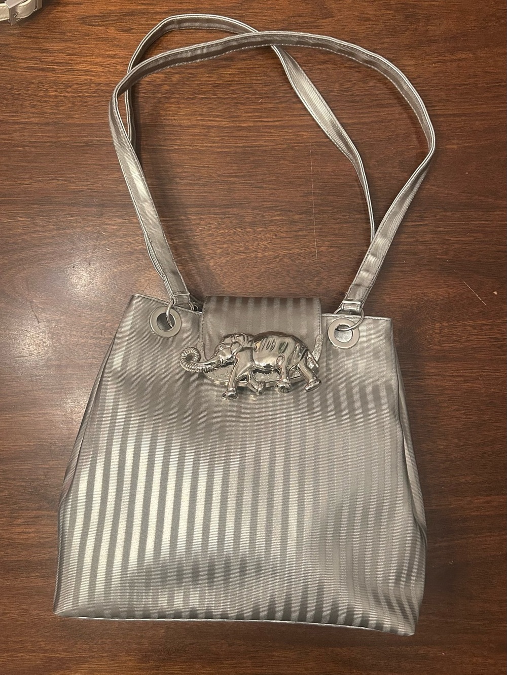 Metallic Silver Elephant Accent Tote Bag - Women